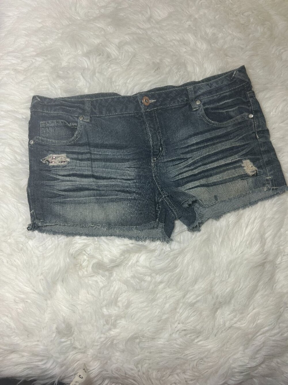 Celebrity Pink Juniors size 15 Denim Distressed Short Shorts Dark Wash Mid-Rise